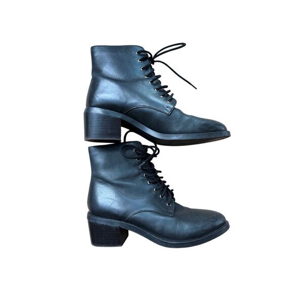 Jeffrey Campbell Womens Black Leather Lace Up Block Heel Bootie Size 8/39 - Picture 2 of 15